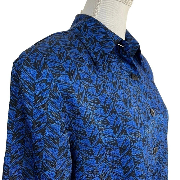 Norton McNaughton Womens Button Up Blouse 6 Royal Blue Black Shoulder Pads Retro - Picture 7 of 9